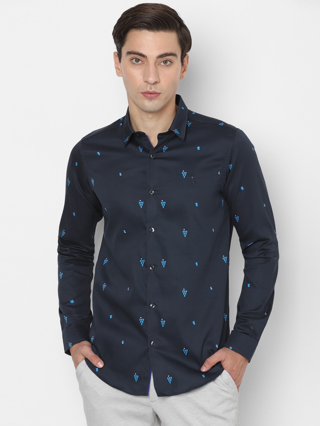 

SIMON CARTER LONDON Men Navy Blue Slim Fit Printed Cotton Casual Shirt