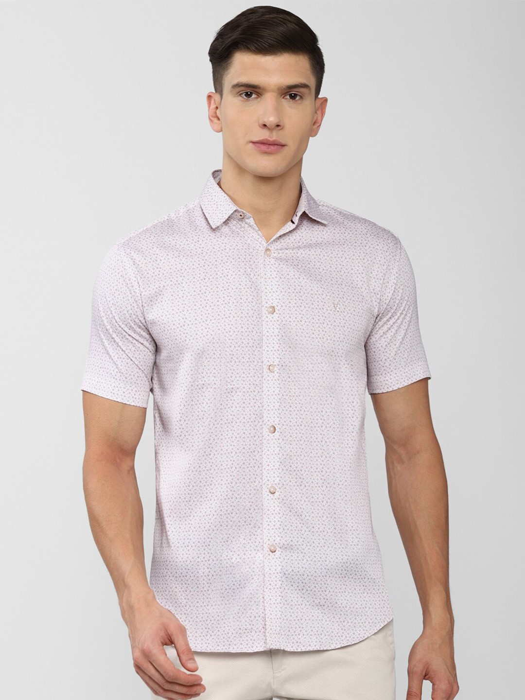 

V Dot Men White Slim Fit Printed Pure Cotton Casual Shirt