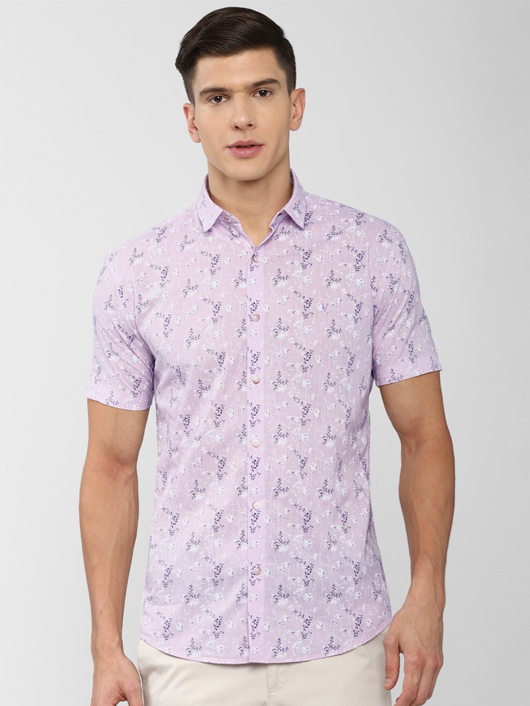 

V Dot Men Pink Slim Fit Floral Printed Casual Shirt 100% Cotton