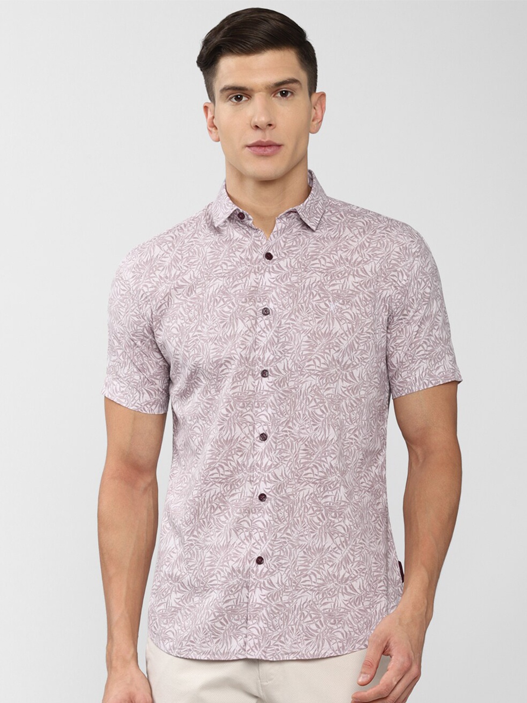 

V Dot Men Pink Slim Fit Floral Printed Pure Cotton Casual Shirt