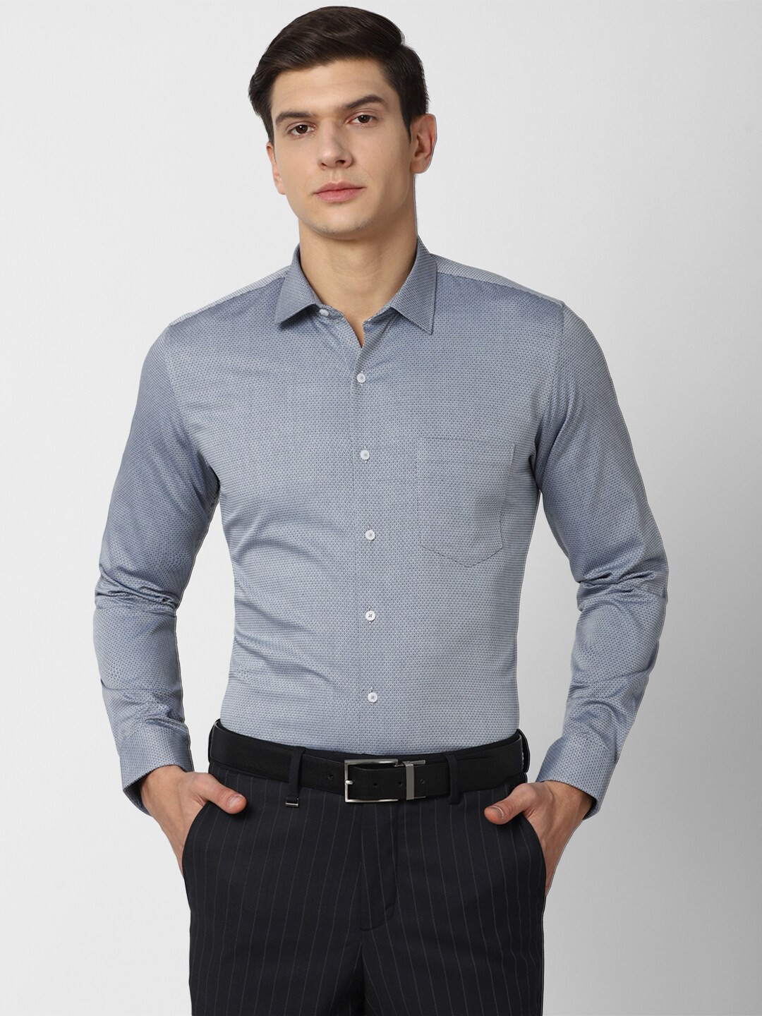 

Van Heusen Men Grey Slim Fit Printed Pure Cotton Formal Shirt