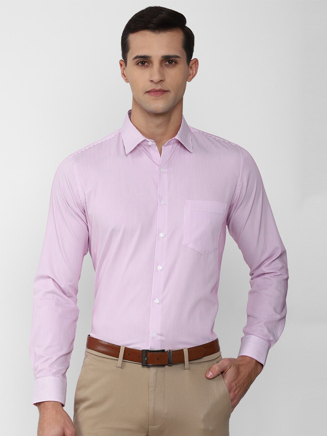 

Van Heusen Men Pink Slim Fit Striped Formal Shirt