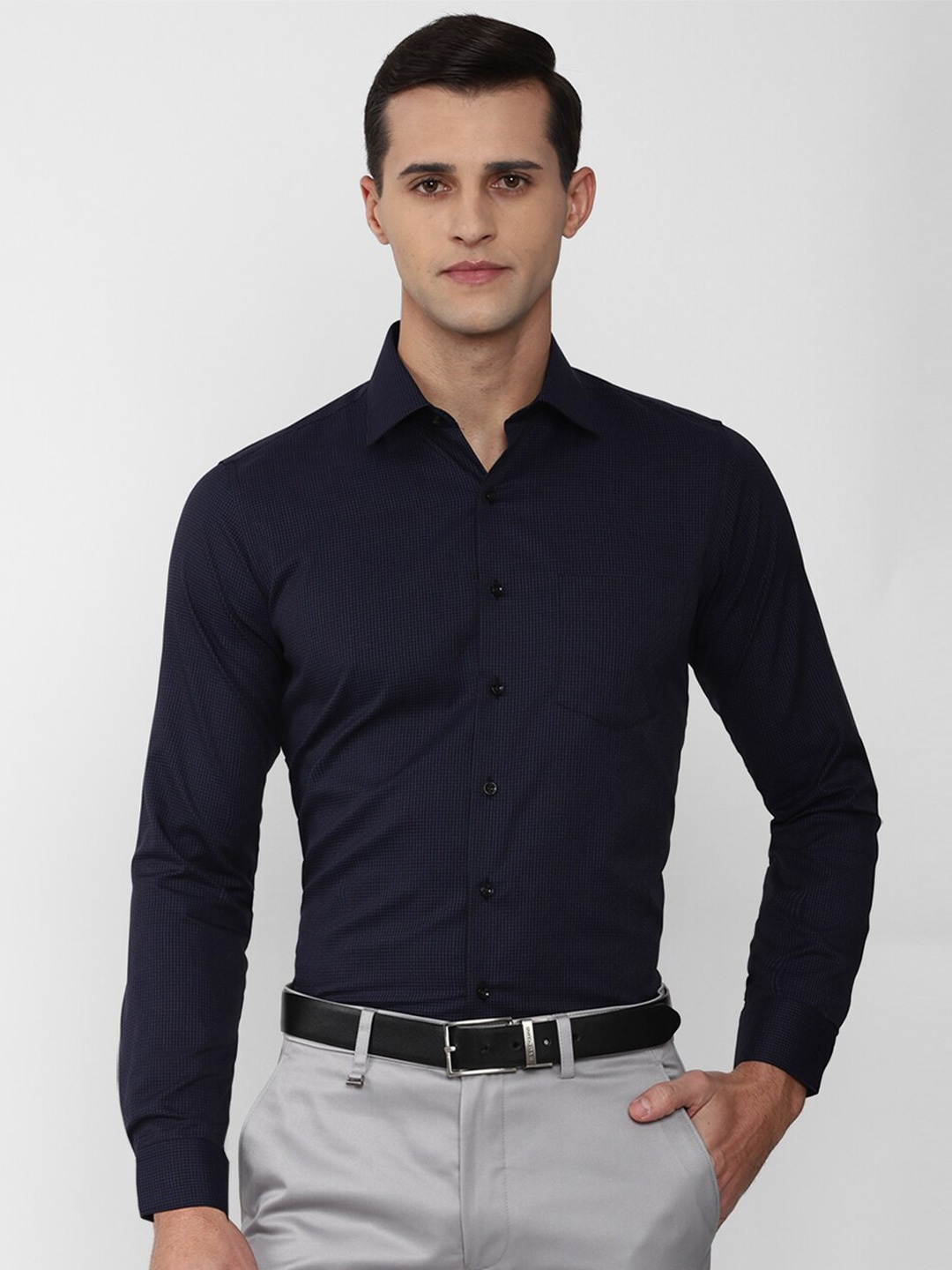 

Van Heusen Men Navy Blue Slim Fit Micro Checks Formal Shirt