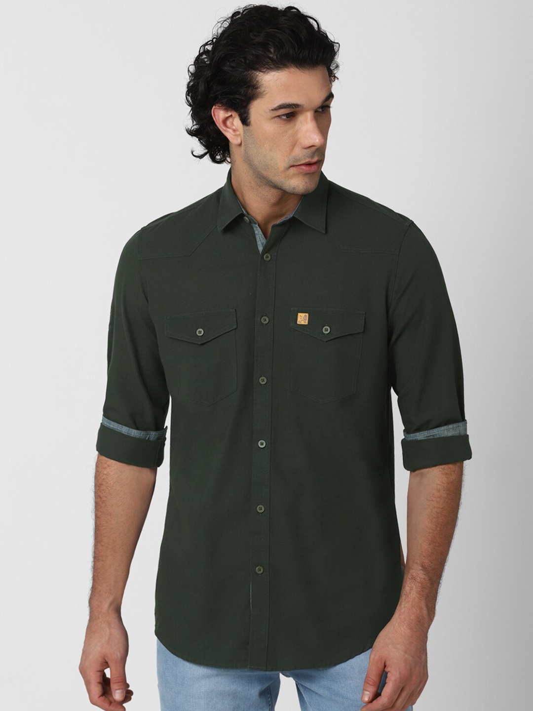 

Van Heusen ACADEMY Men Olive Green Slim Fit Casual Shirt