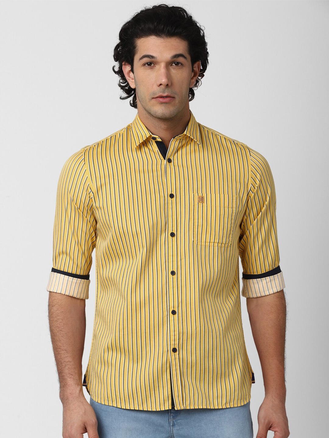 

Van Heusen ACADEMY Men Yellow Slim Fit Striped Casual Shirt