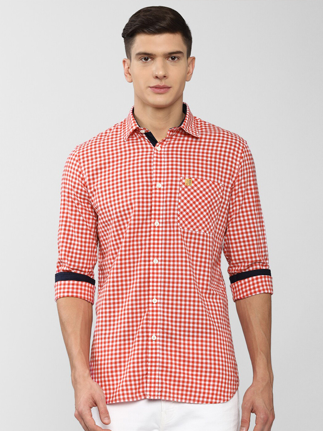 

Van Heusen ACADEMY Men Orange Slim Fit Gingham Checks Casual Shirt