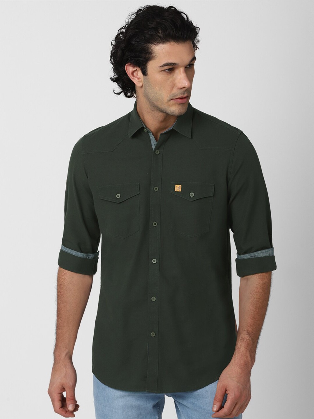 

Van Heusen ACADEMY Men Olive Green Slim Fit Casual Shirt