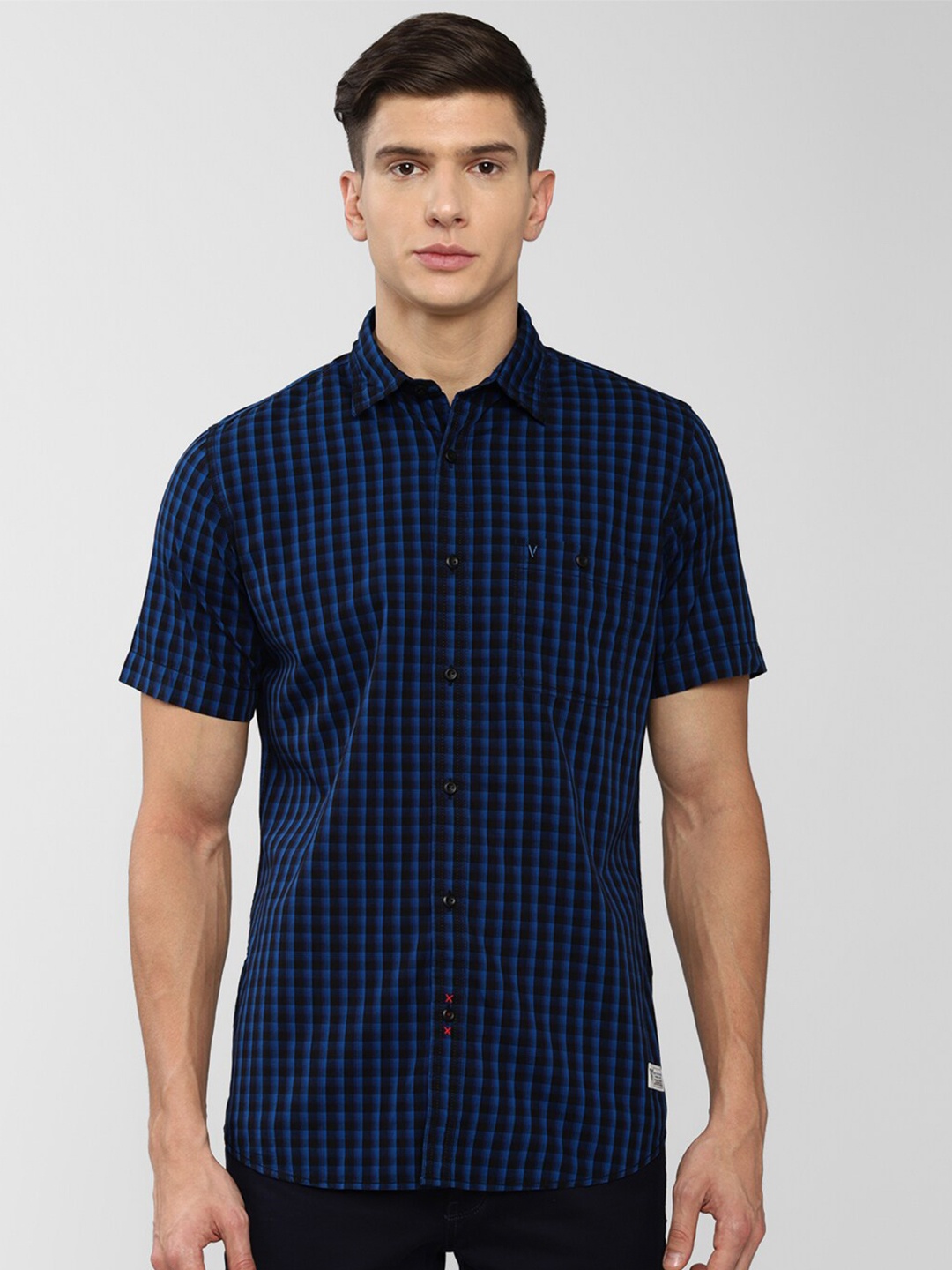

VAN HEUSEN DENIM LABS Men Navy Blue Slim Fit Buffalo Checks Casual Shirt