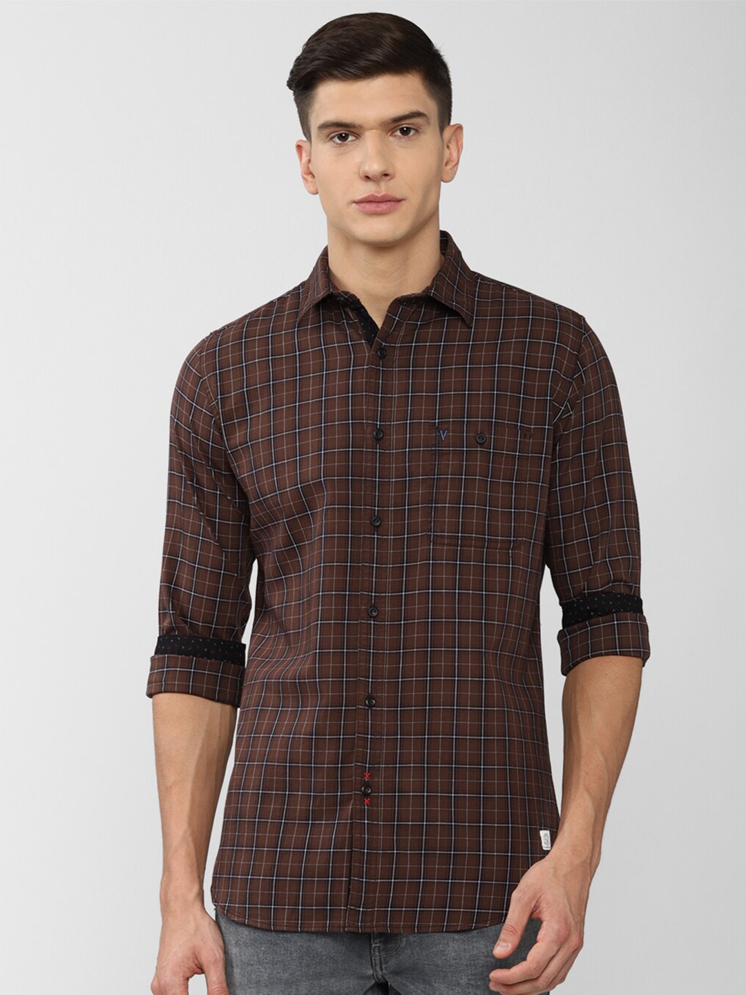 

VAN HEUSEN DENIM LABS Men Brown Slim Fit Tartan Checks Casual Shirt