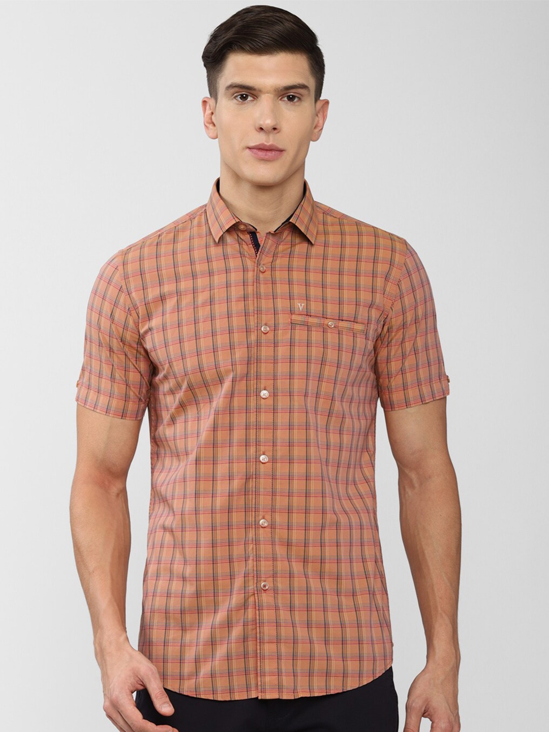 

Van Heusen Sport Men Orange Slim Fit Checked Casual Shirt
