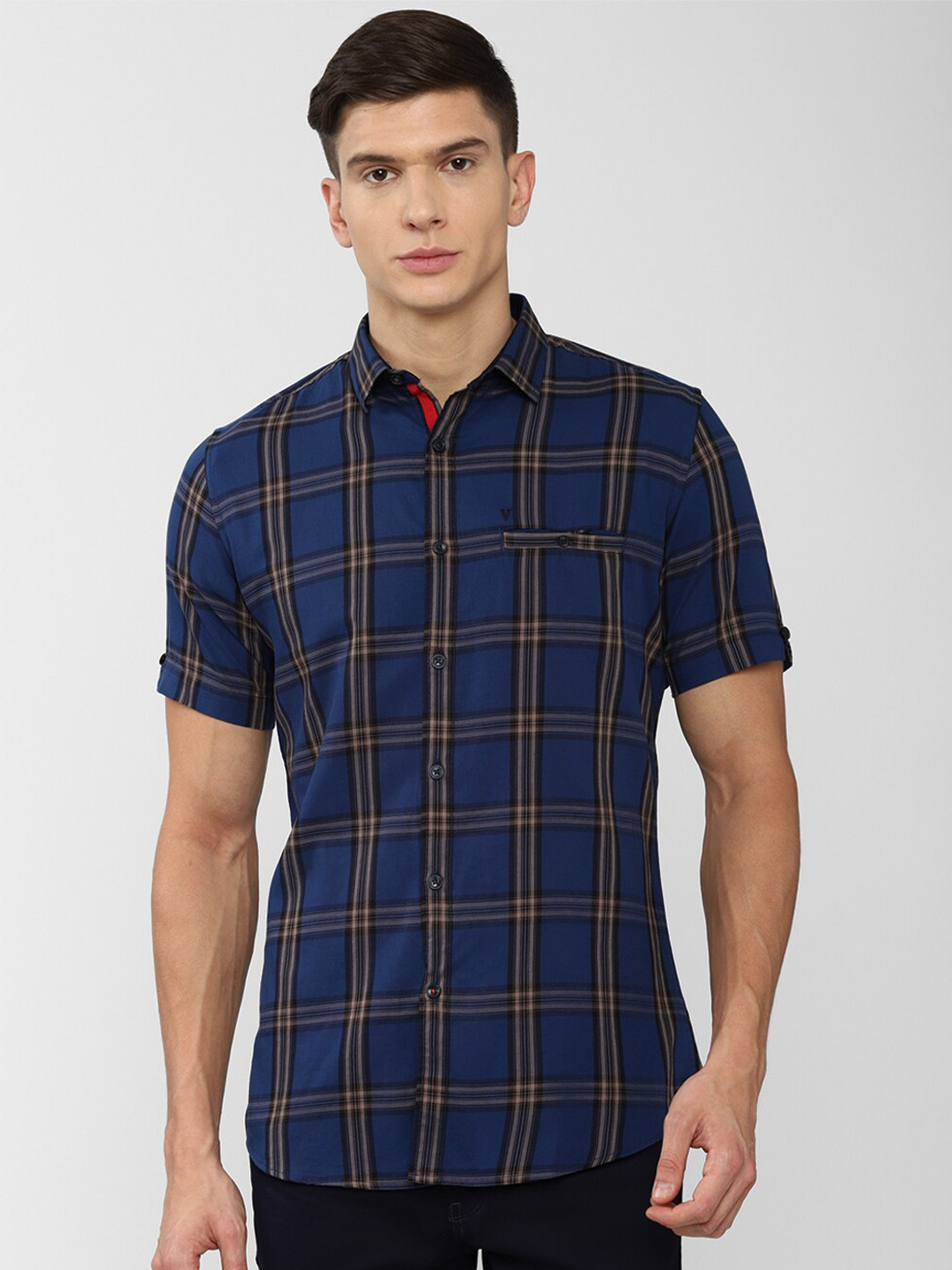 

Van Heusen Sport Men Navy Blue Slim Fit Tartan Checks Casual Shirt