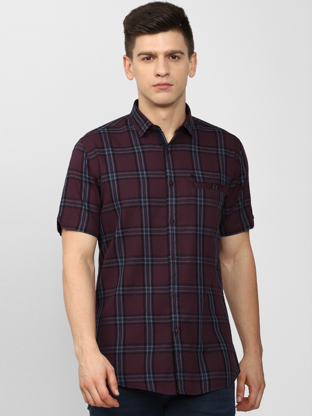 

Van Heusen Sport Men Maroon Slim Fit Tartan Checks Casual Shirt