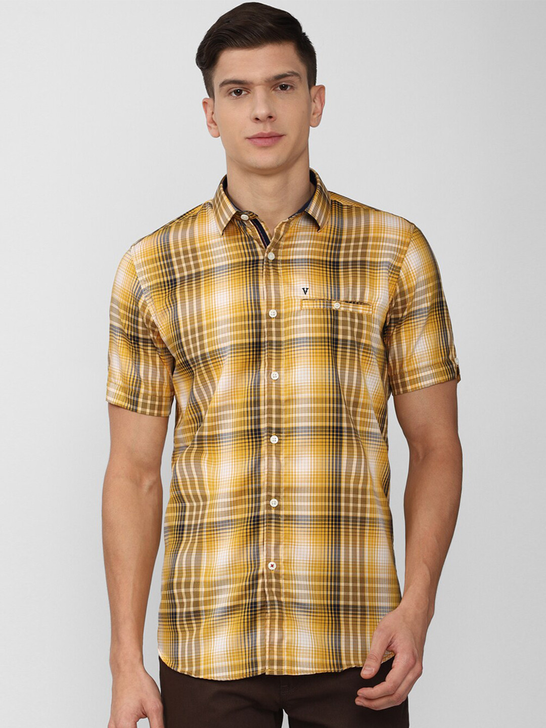 

Van Heusen Sport Men Yellow Slim Fit Tartan Checks Casual Shirt