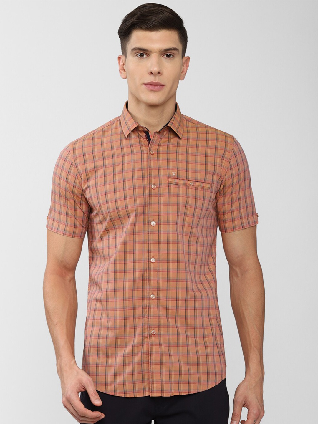 

Van Heusen Sport Men Orange Slim Fit Checked Casual Shirt