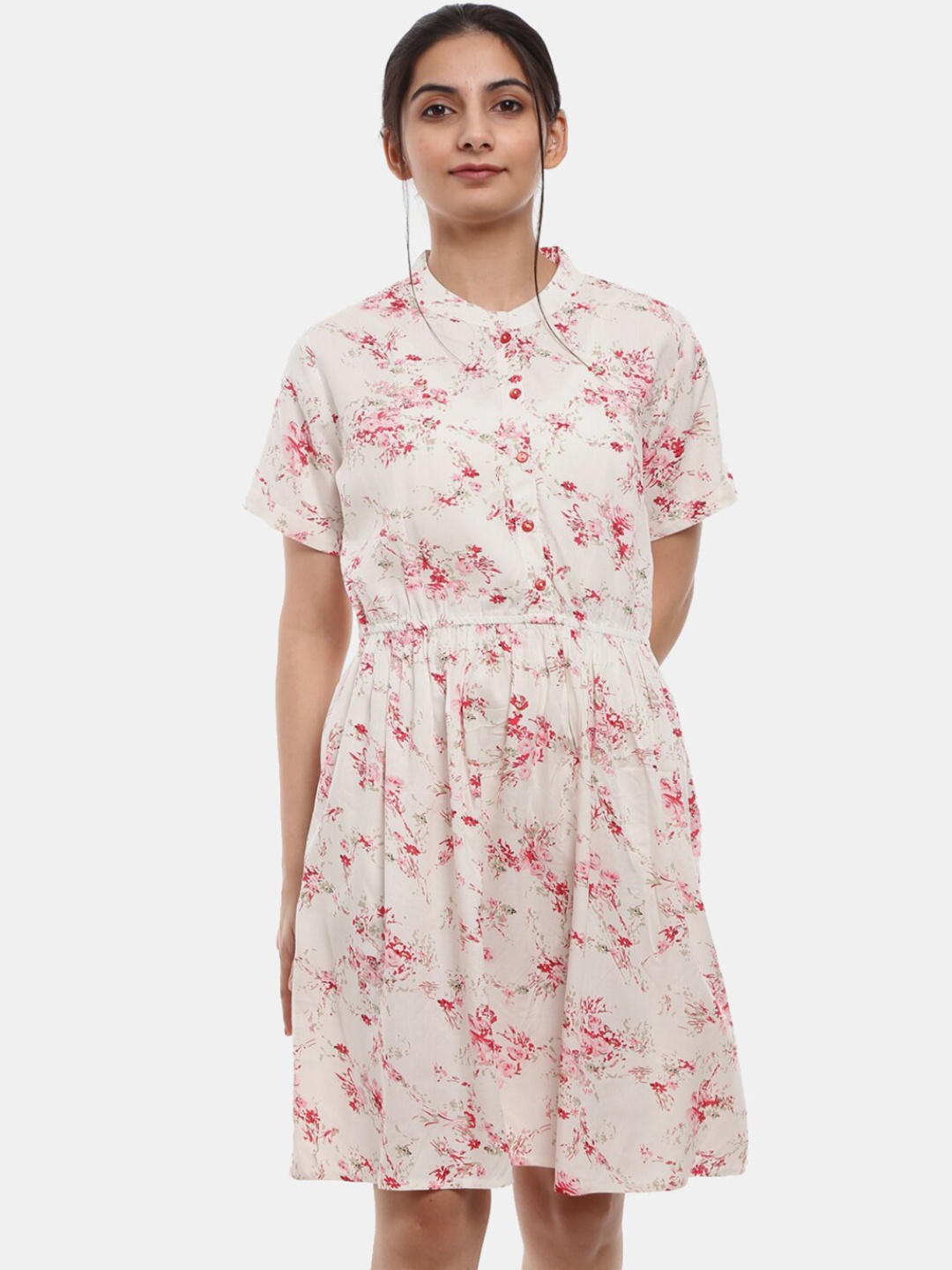 

V-Mart Off White Floral Satin Dress