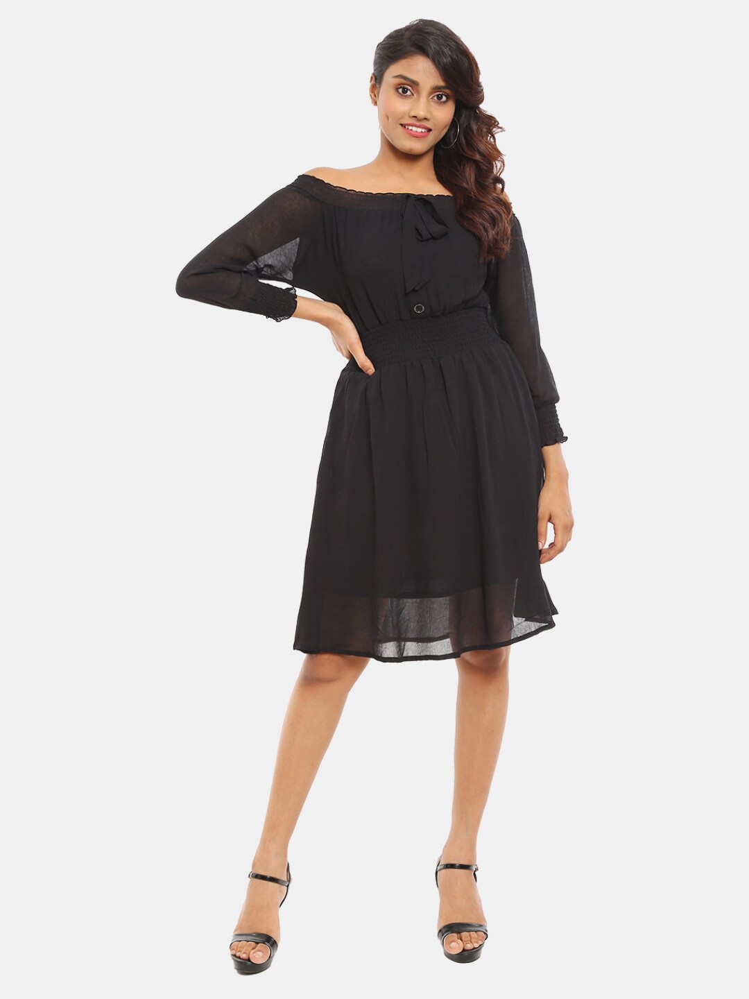 

V-Mart Black Off-Shoulder Satin Dress