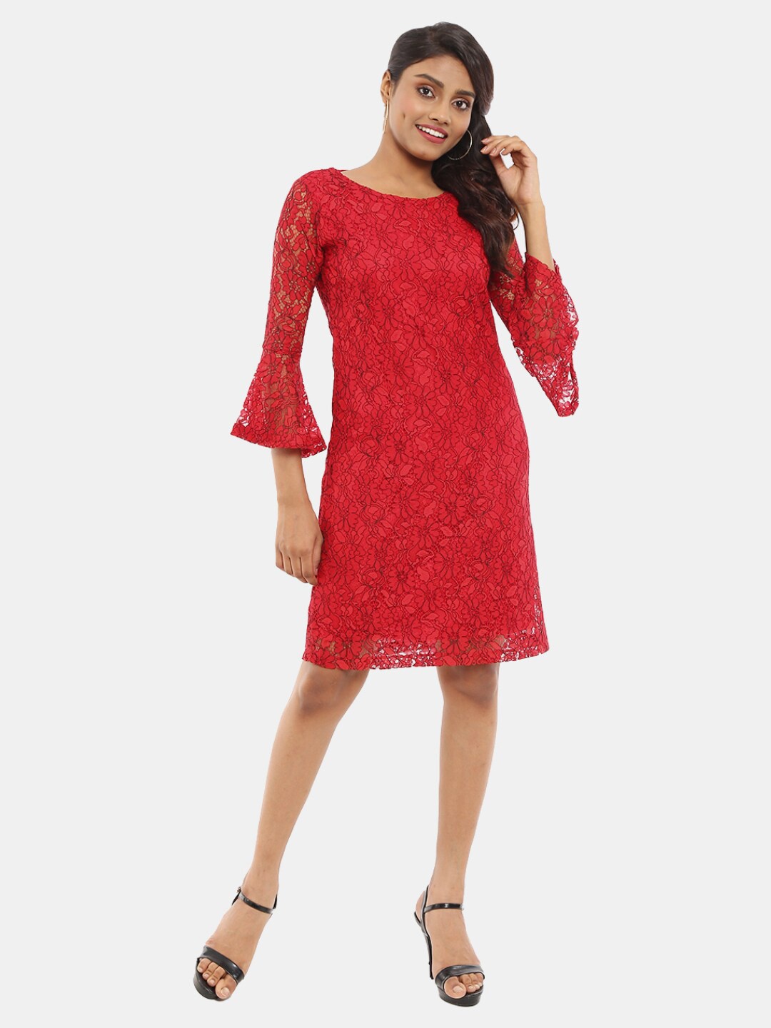 

V-Mart Red Satin Self Design Sheath Dress