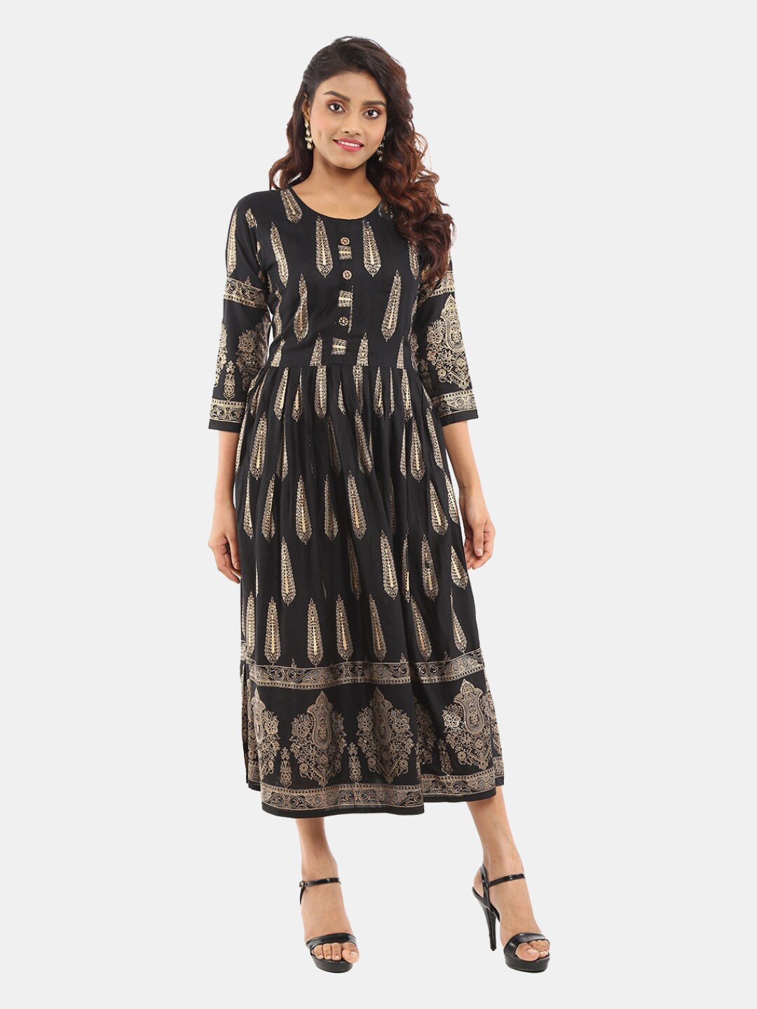 

V-Mart Black Satin A-Line Midi Dress