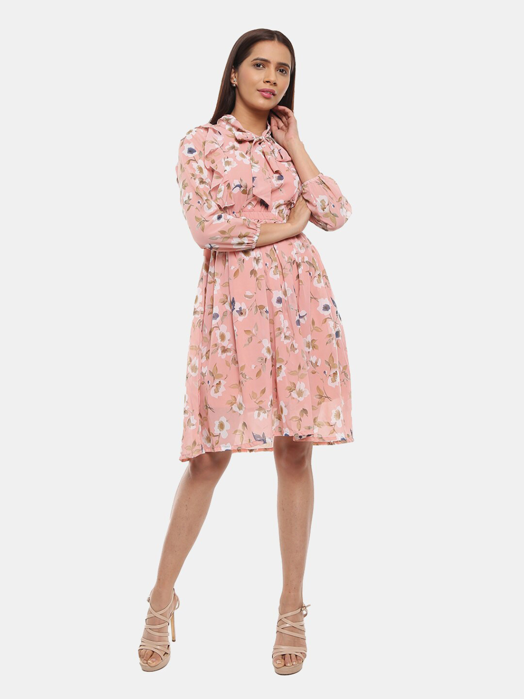 

V-Mart Peach-Coloured Floral Satin Dress