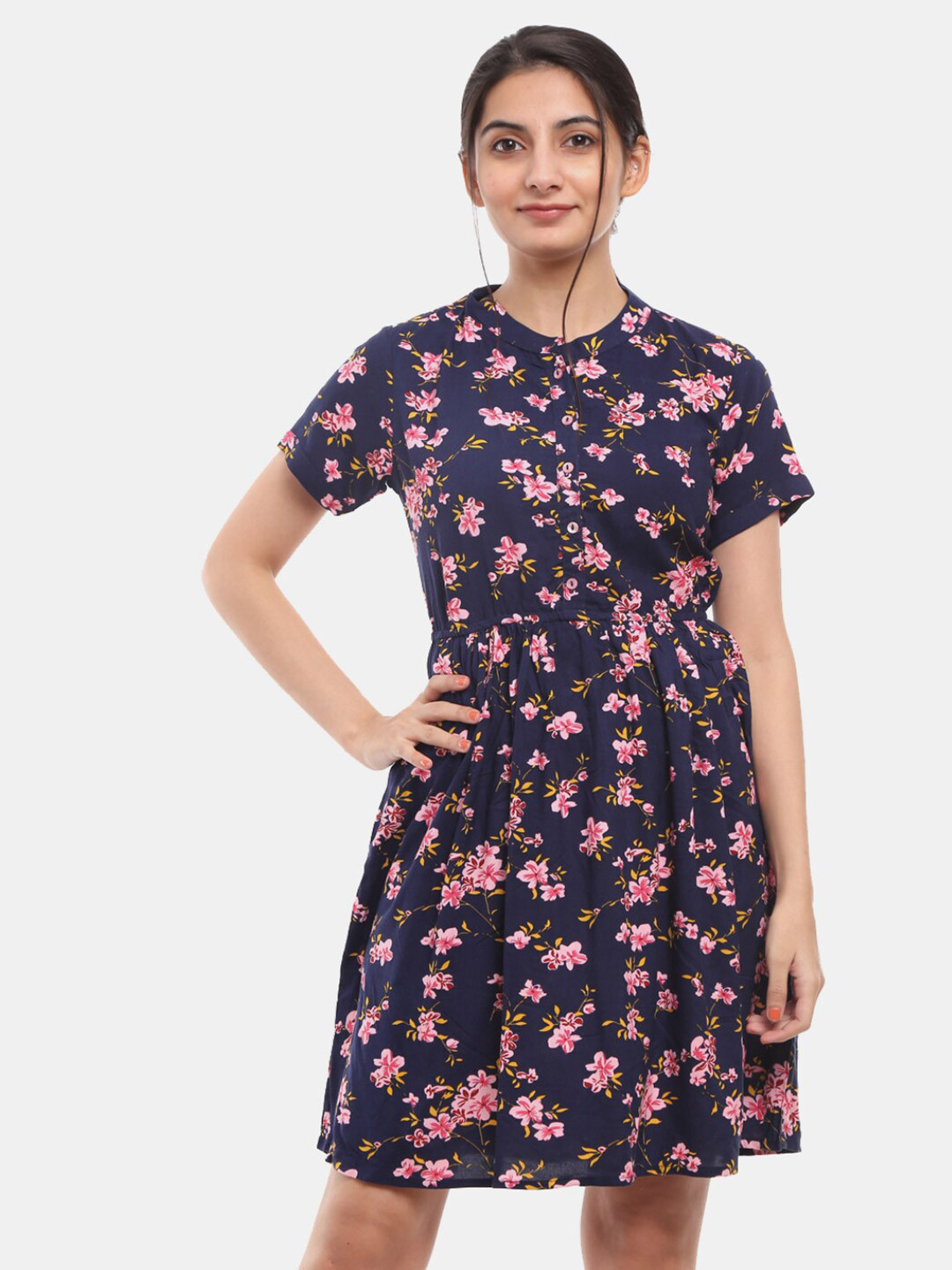 

V-Mart Blue Floral Satin Dress