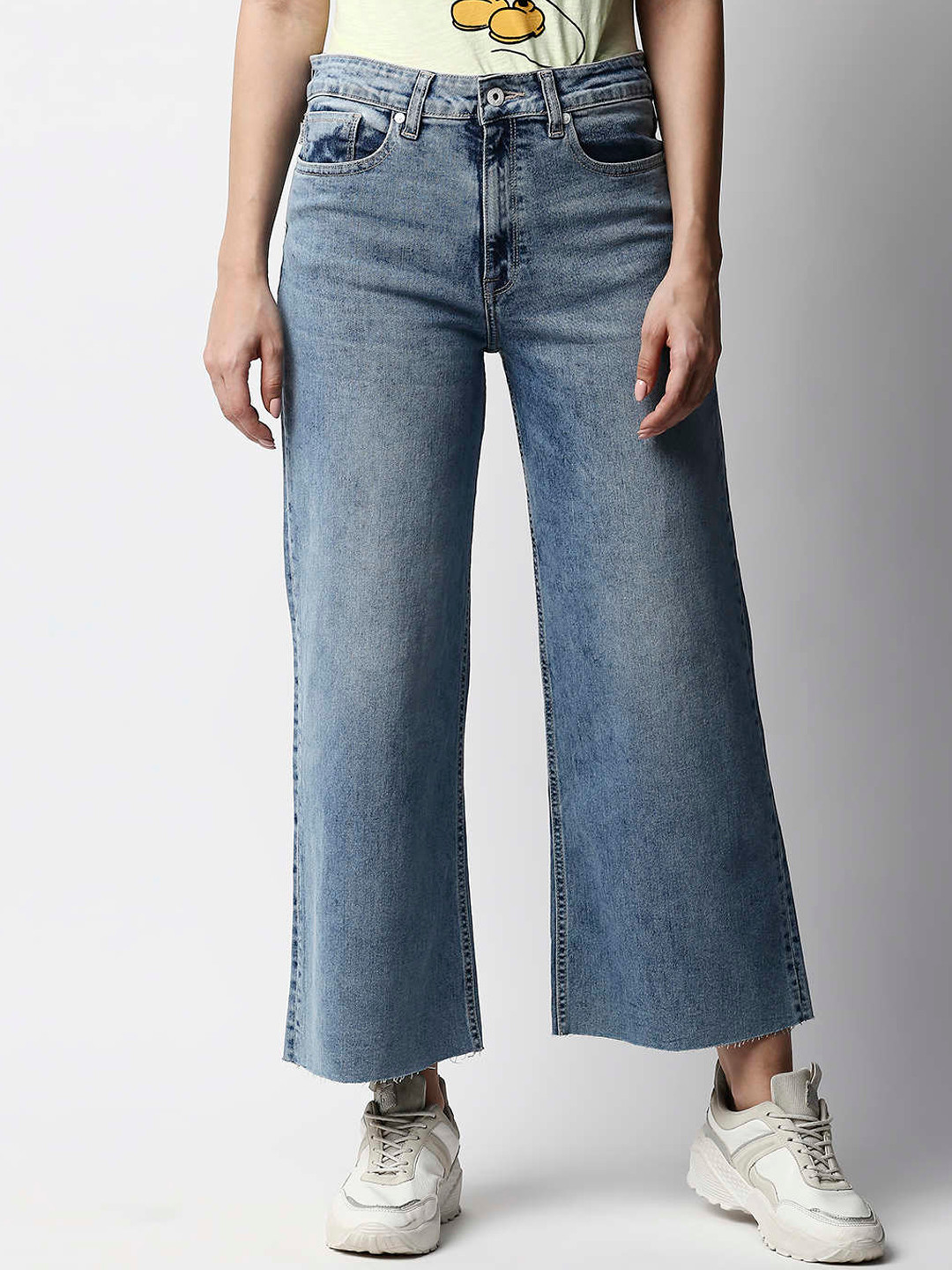 

Pepe Jeans Women Blue Flared High-Rise Low Distress Heavy Fade Jeans