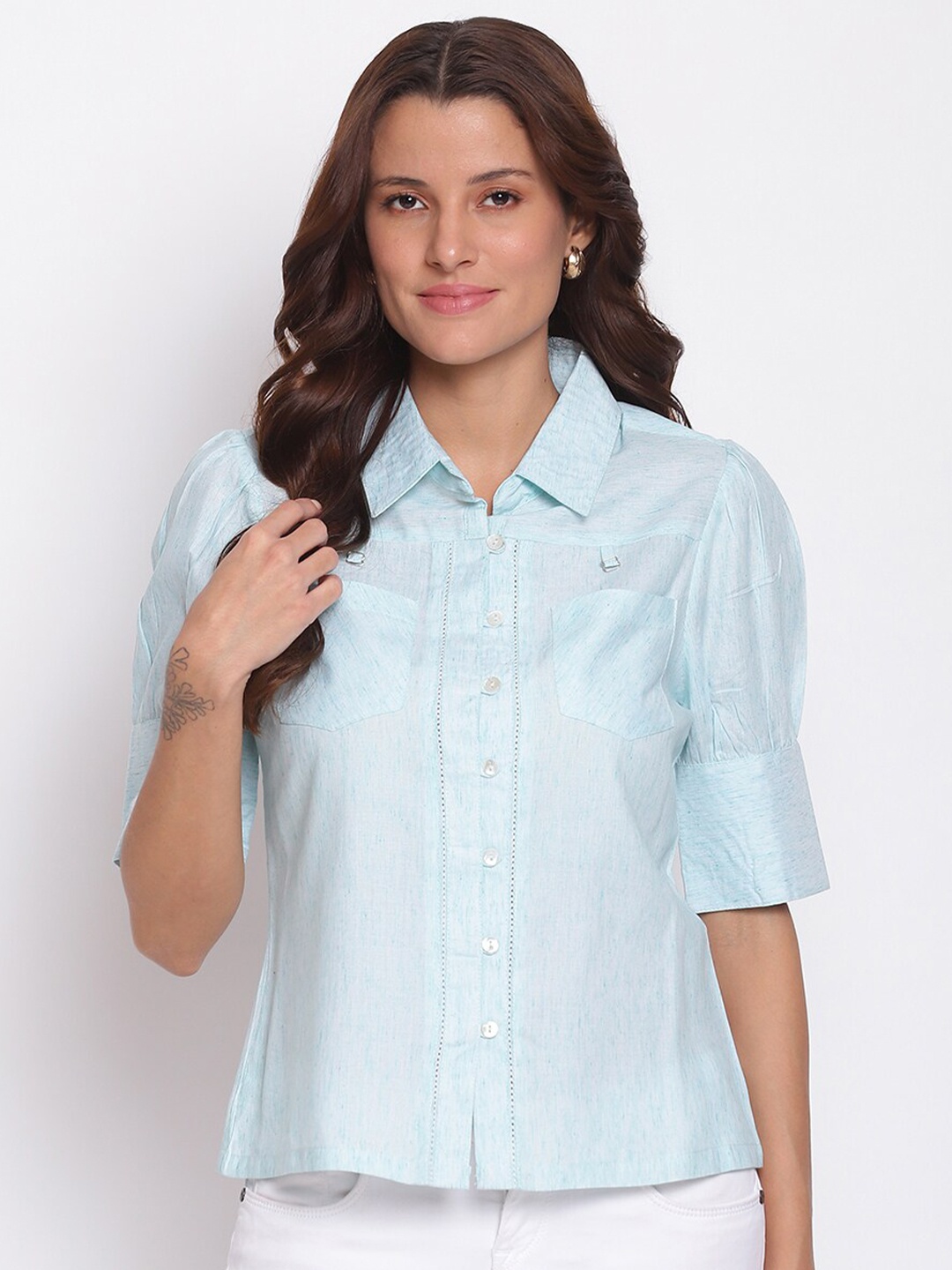 

Latin Quarters Blue Shirt Style Top