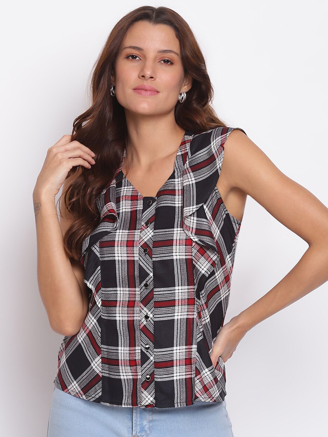 

Latin Quarters Black Checked Shirt Style Top