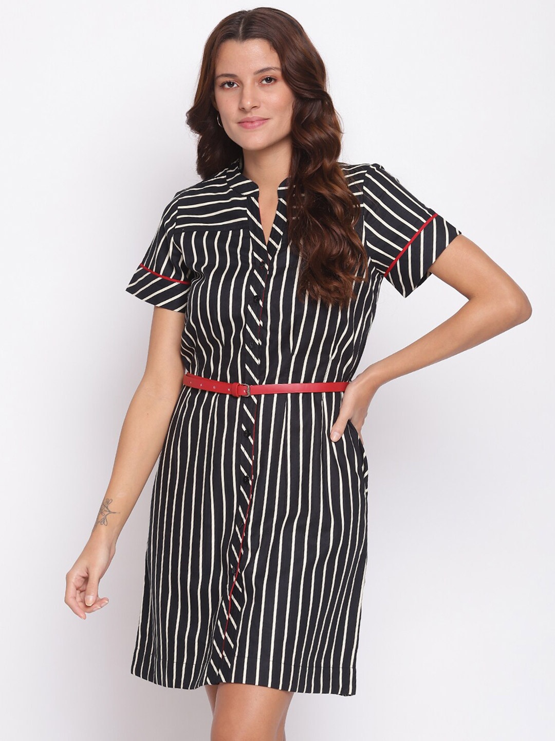 

Latin Quarters Black Striped Shirt Dress