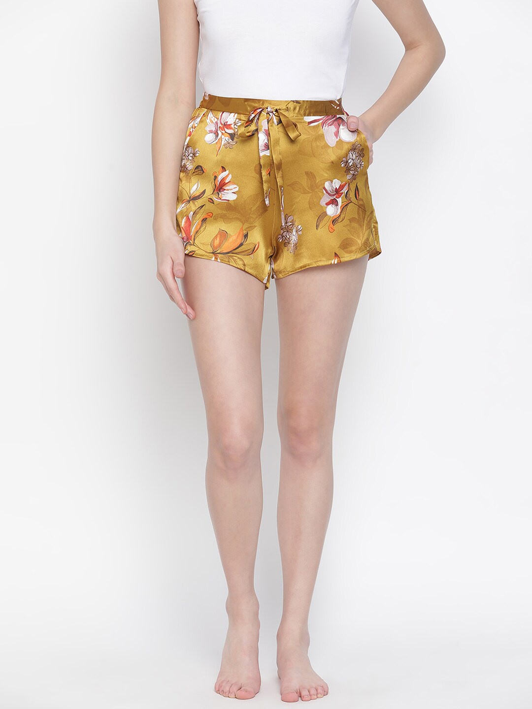 

Oxolloxo Women Mustard Yellow Printed Lounge Shorts