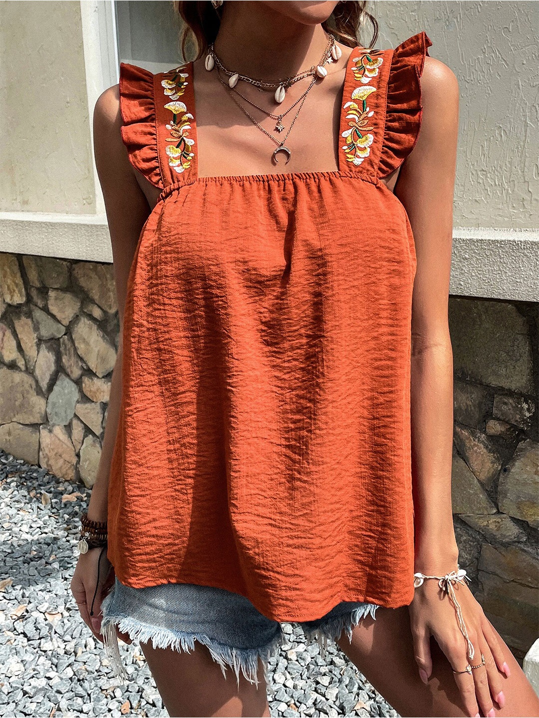 

BoStreet Orange Ruffles Top