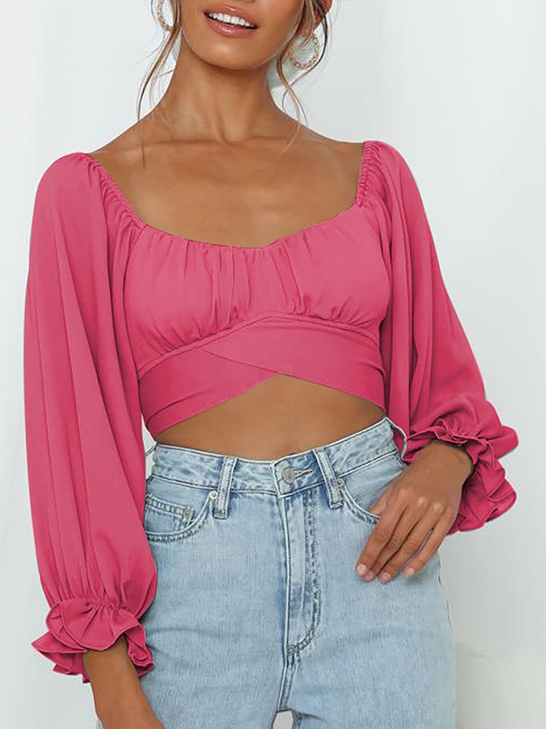 

StyleCast Fuchsia Sweetheart Neck Crop Top
