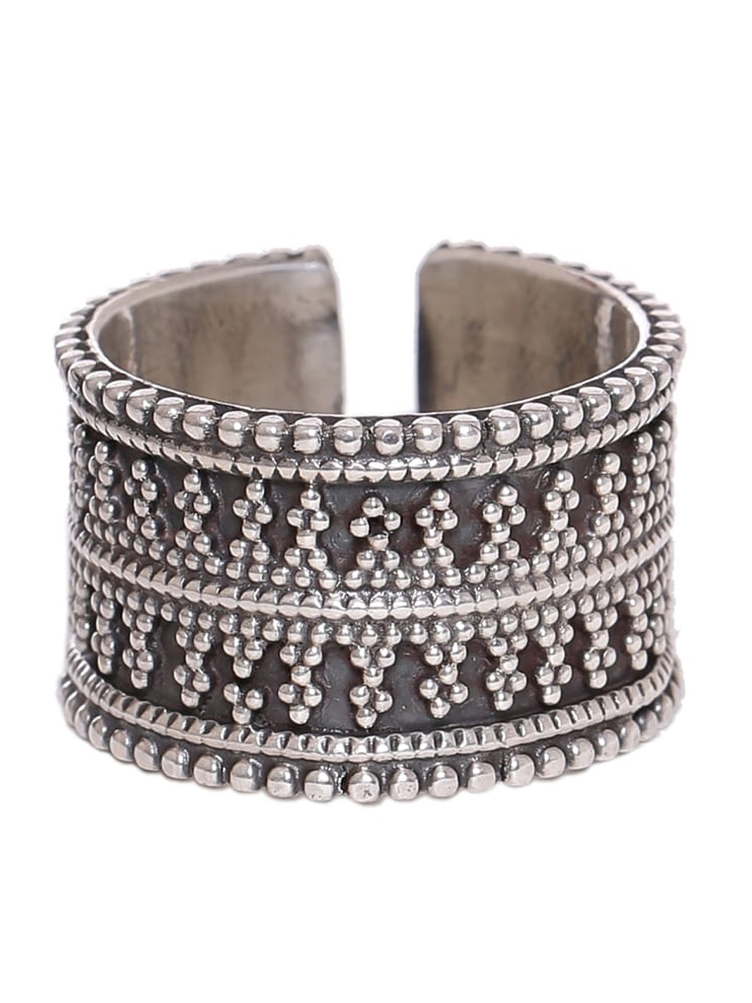 

ADORN by Nikita Ladiwala Silver-Toned Geometric Design Finger Ring
