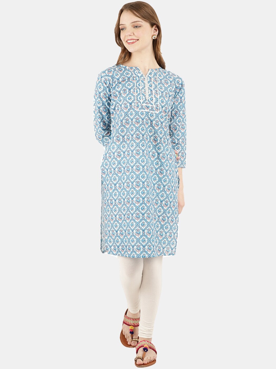 

Desi Mix Women Blue Ethnic Motifs Printed Kurta