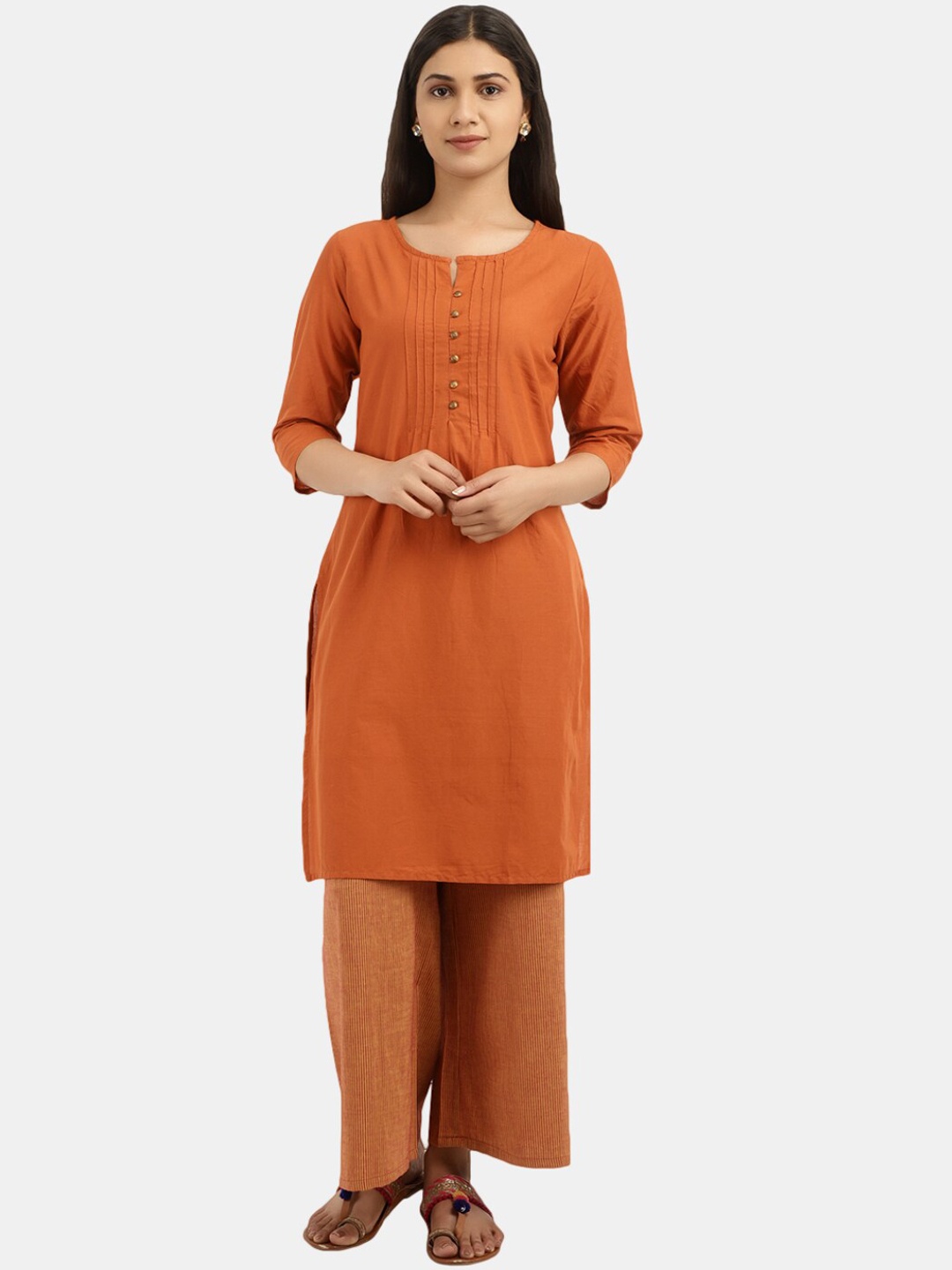 

Desi Mix Women Rust Thread Work Kurta