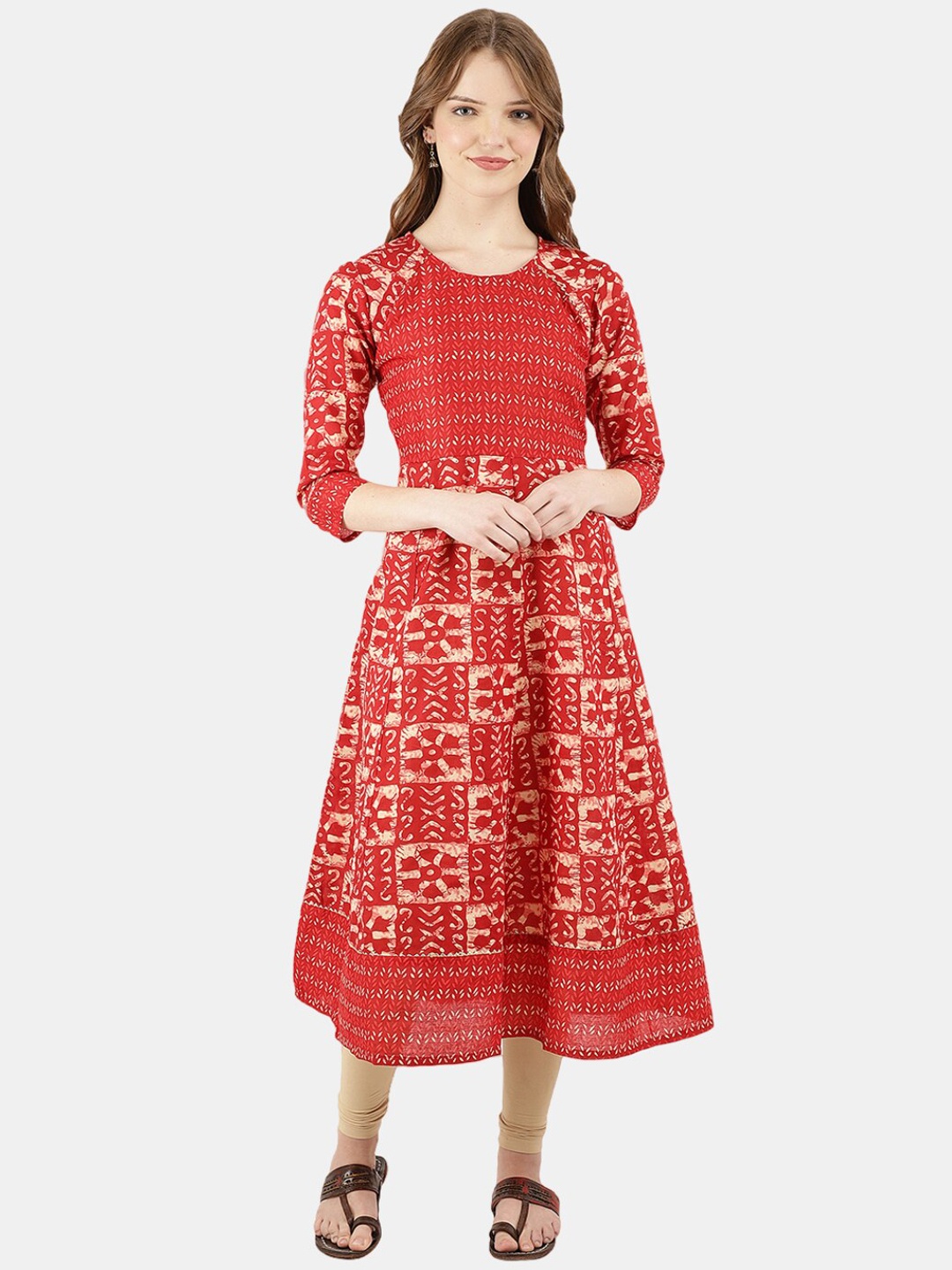 

Desi Mix Women Red Ethnic Motifs Printed Anarkali Kurta