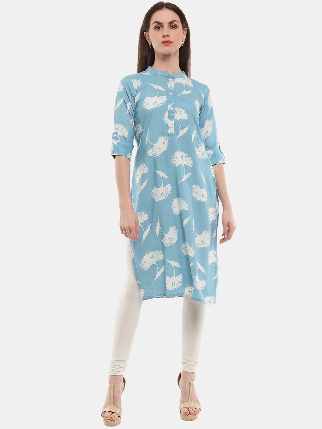 

Desi Mix Women Blue Cotton Ethnic Motifs Dyed Thread Work Kurta