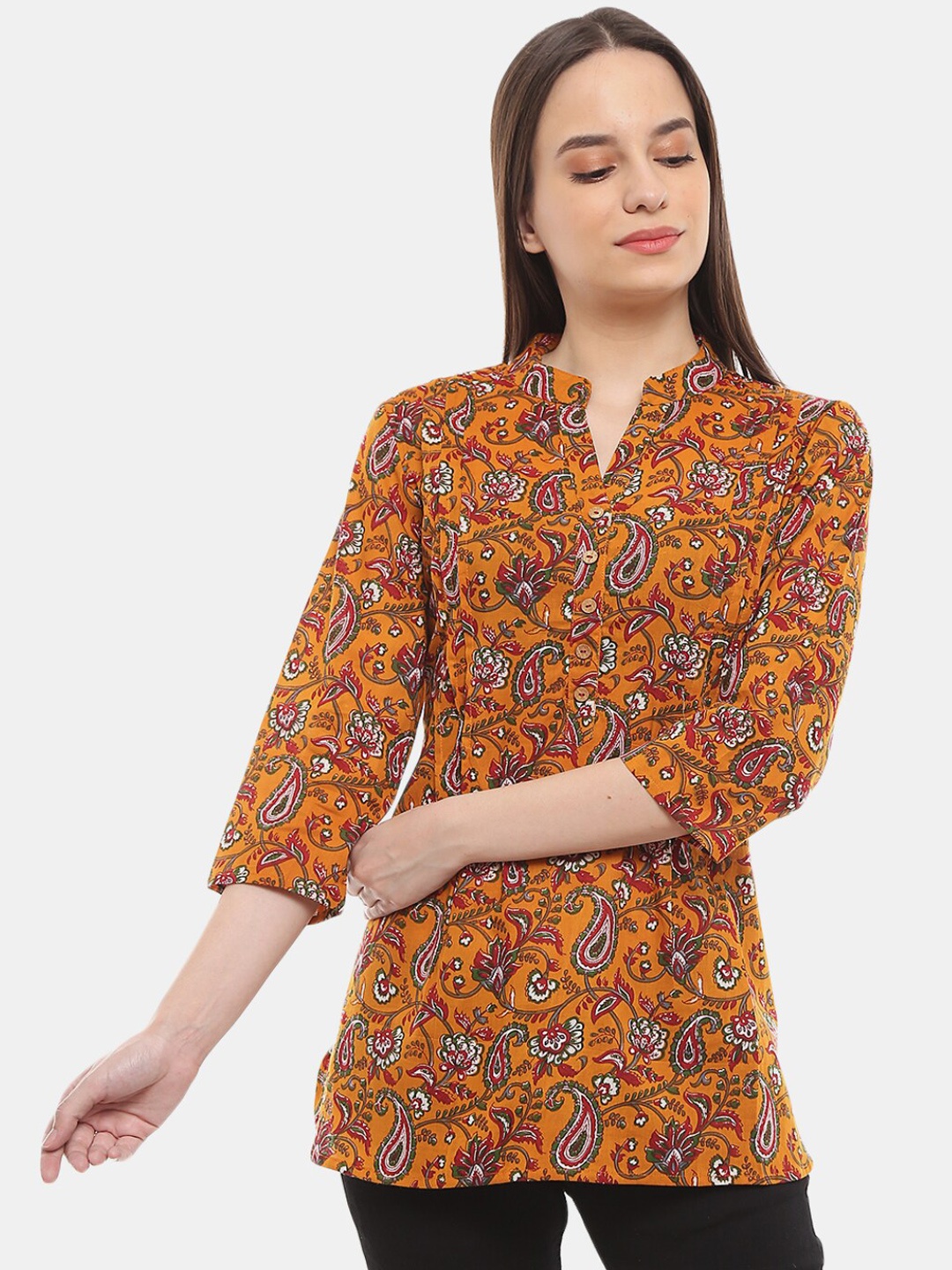 

Desi Mix Women Mustard Yellow Ethnic Motifs Printed Kurta