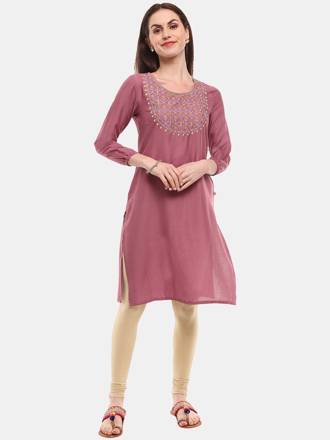 

Desi Mix Women Mauve Yoke Design Thread Work Kurta