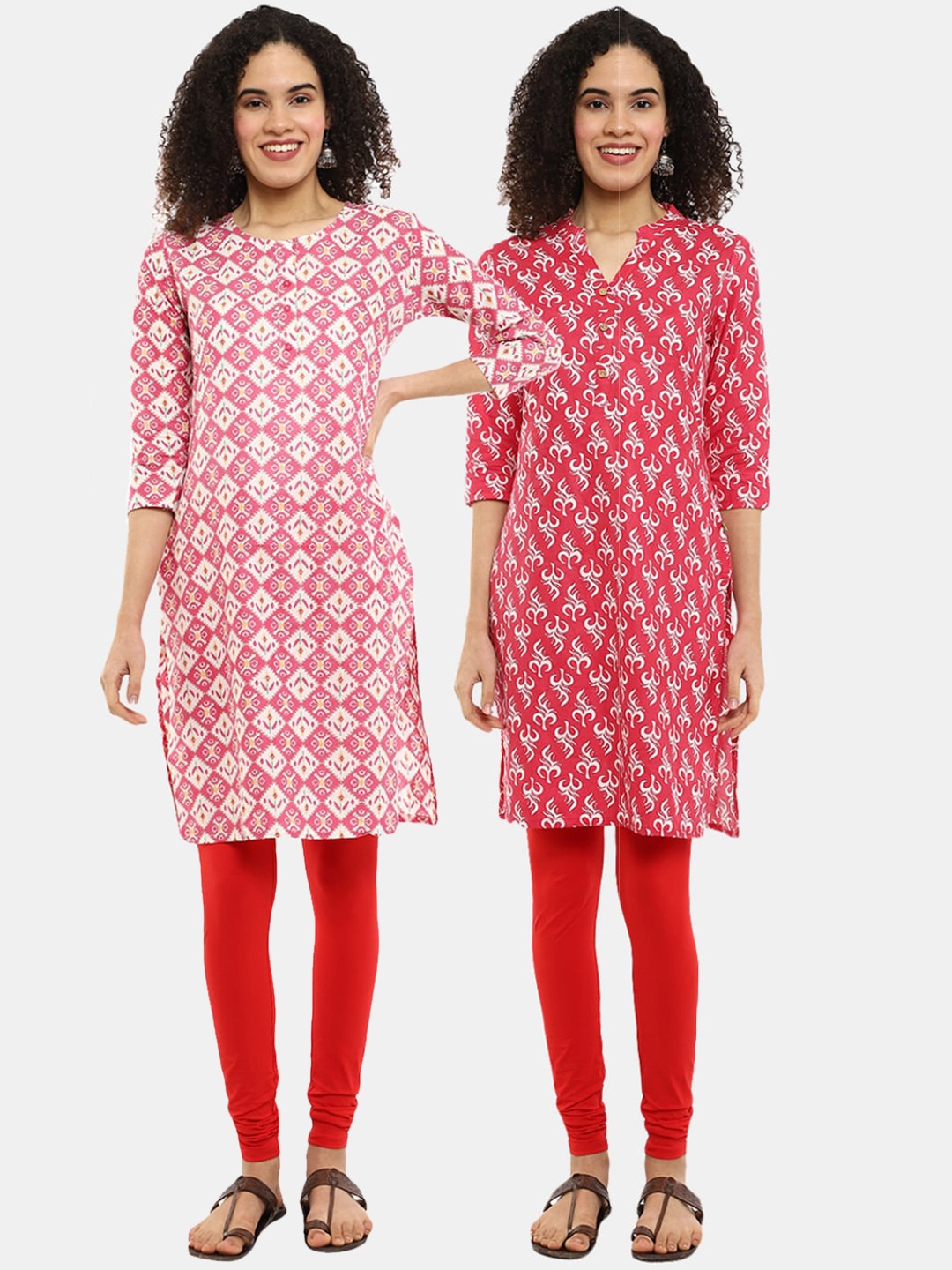 

Desi Mix Women Pink Cotton Printed Cambric Kurta{Pack of 2}