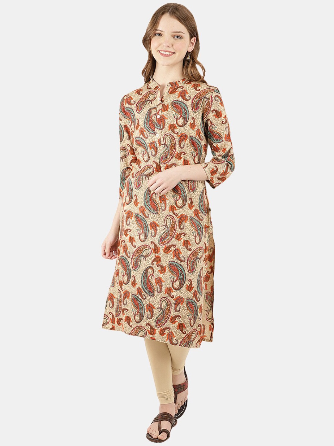 

Desi Mix Women Beige Printed Anarkali Kurta