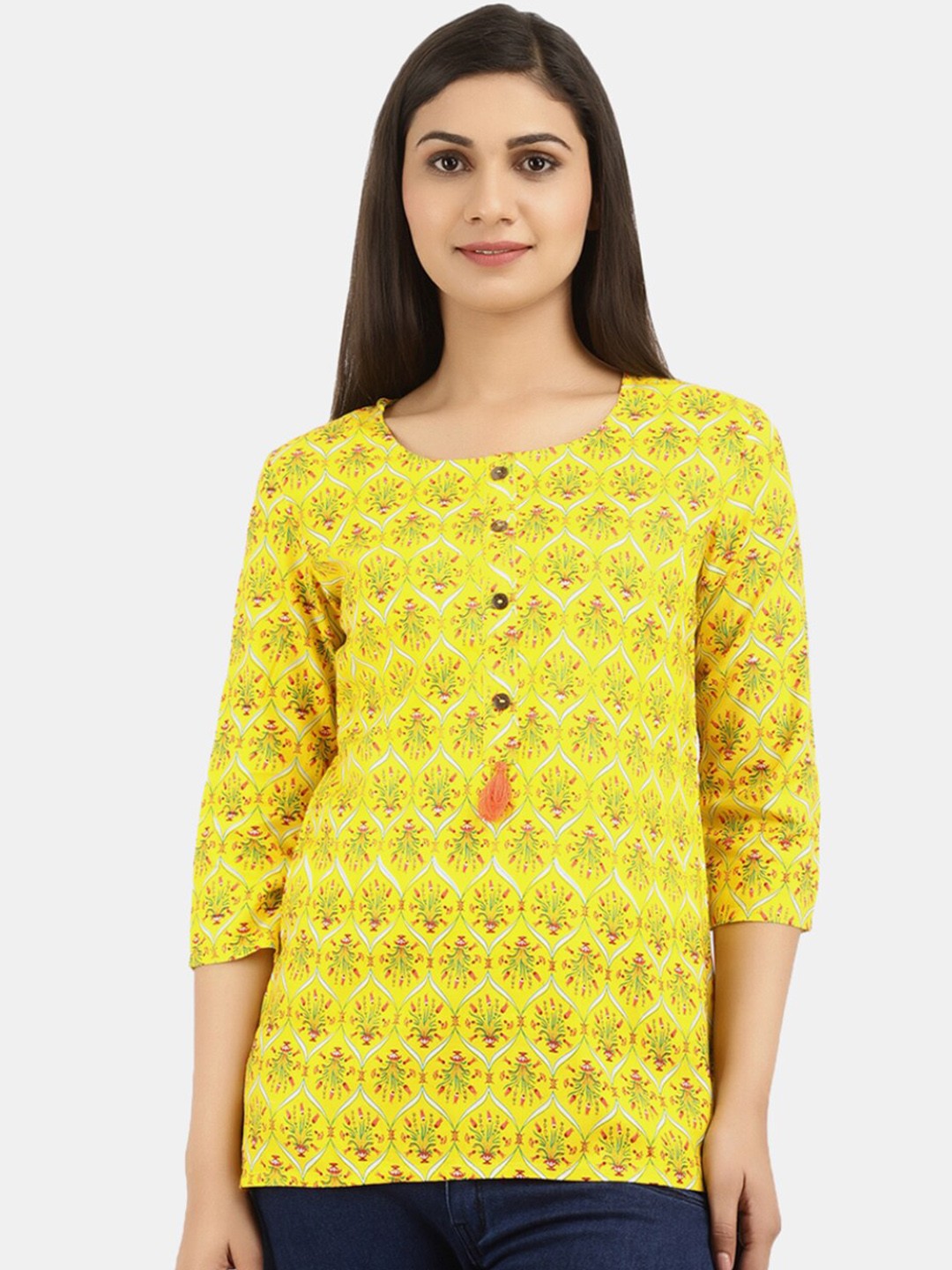 

Women Ethnic Printed Rayon Round Neck Kurti, Yellow