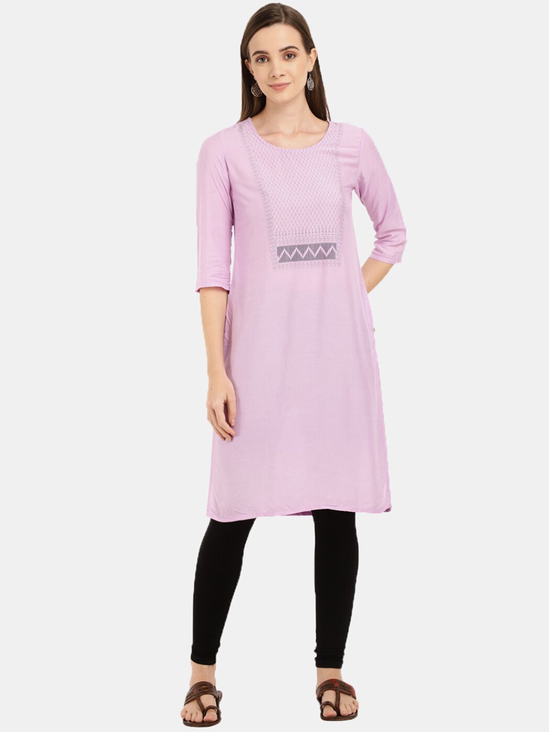 

Desi Mix Women Purple regular Sleeves Thread Work Kurta