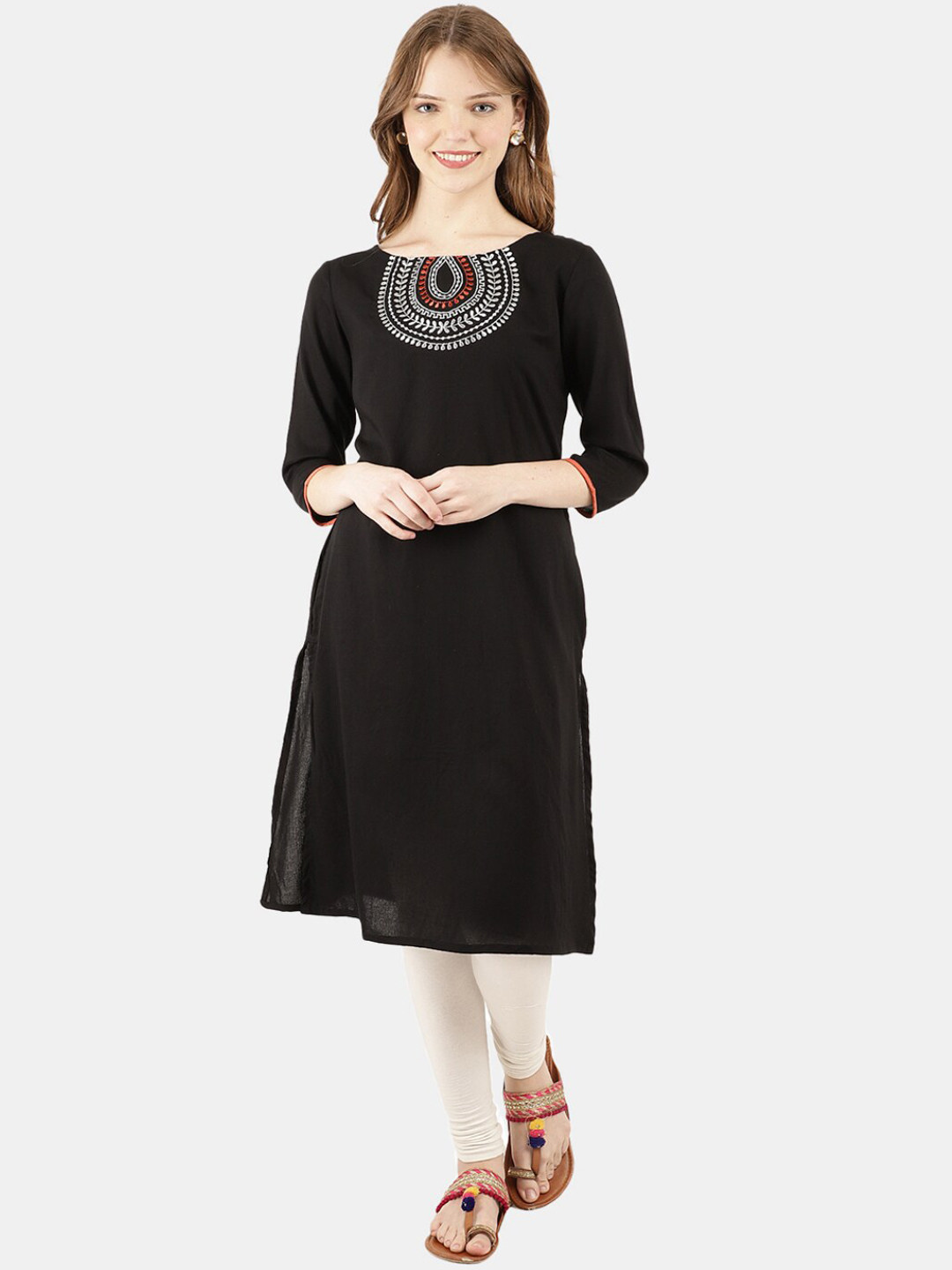 

Desi Mix Women Black Ethnic Motifs Thread Work Kurta