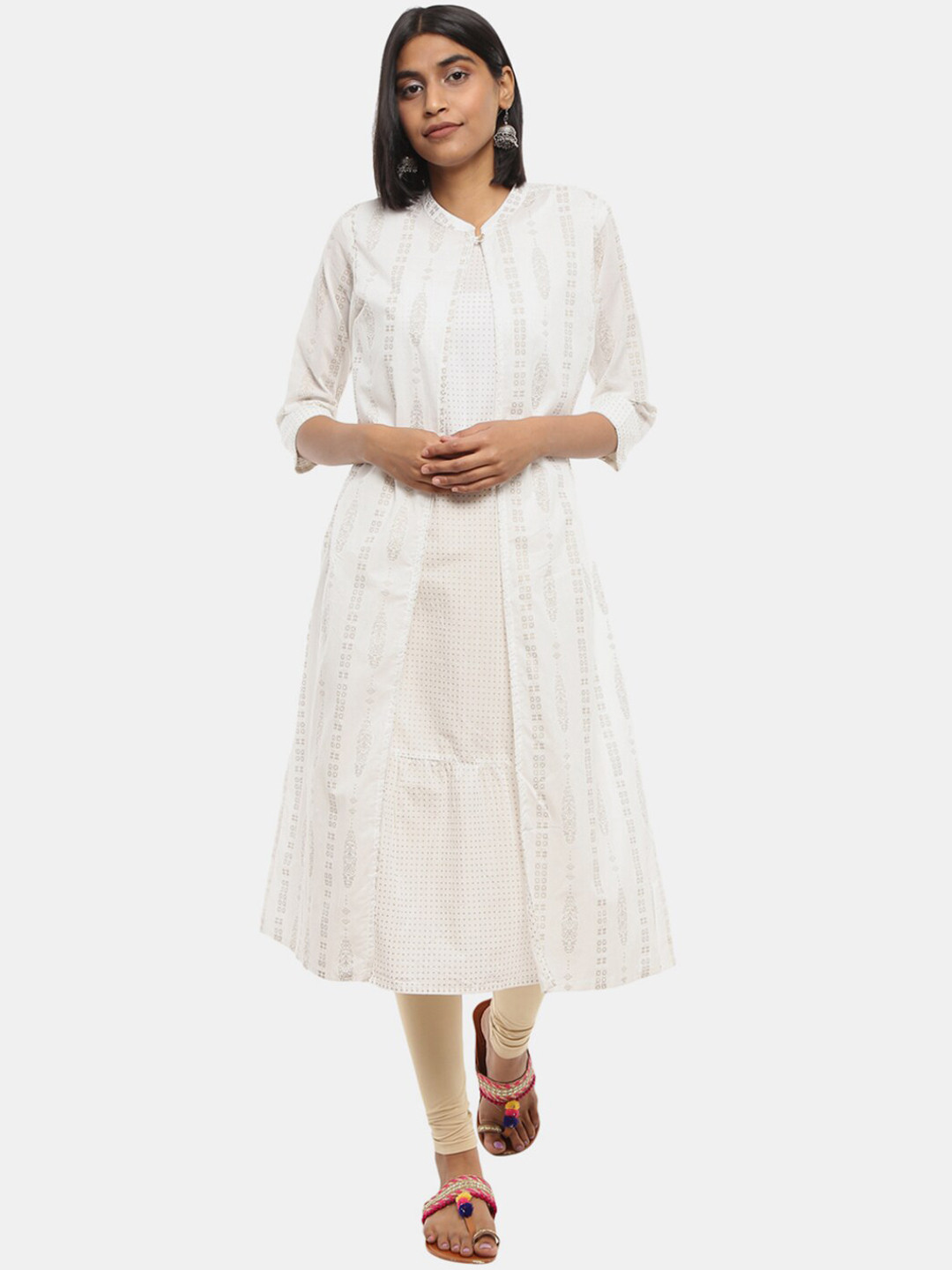 

Desi Mix Women Off White Ethnic Motifs Yoke Design Thread Work Anarkali Kurta