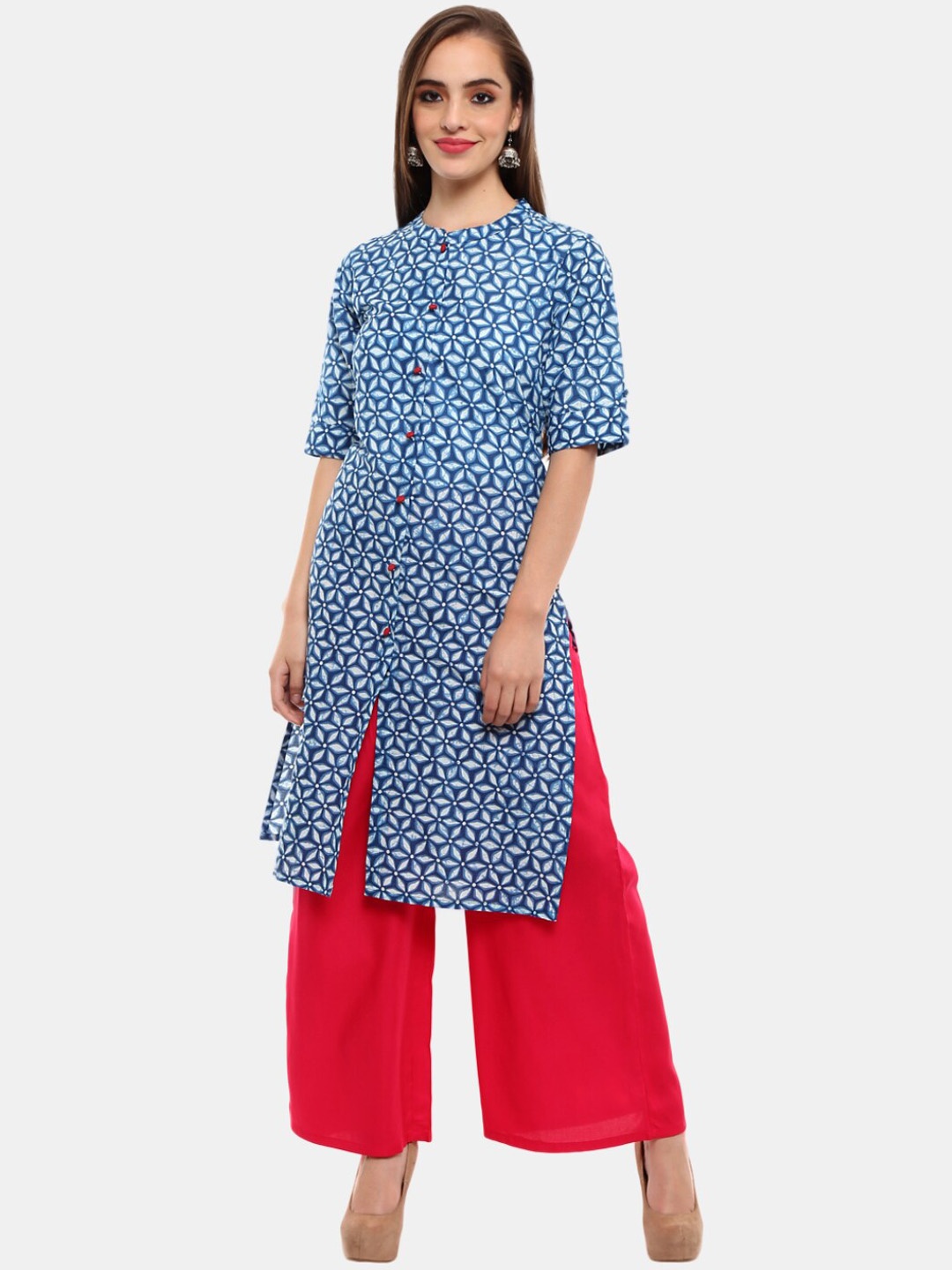 

Desi Mix Women Blue Ethnic Motifs Printed Thread Work Kurta