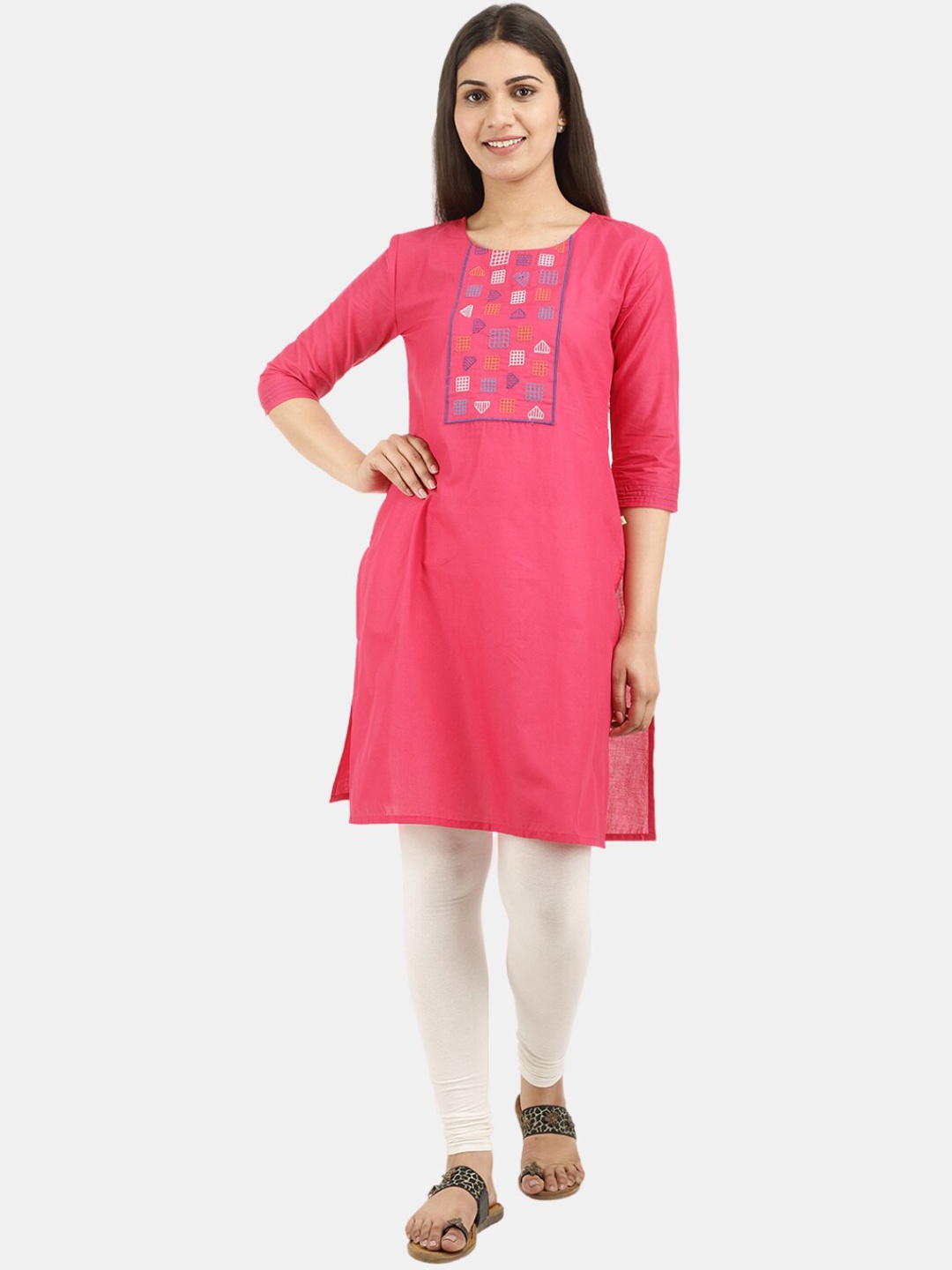 

Desi Mix Women Fuchsia Yoke Design Yoke Design Thread Work Kurta