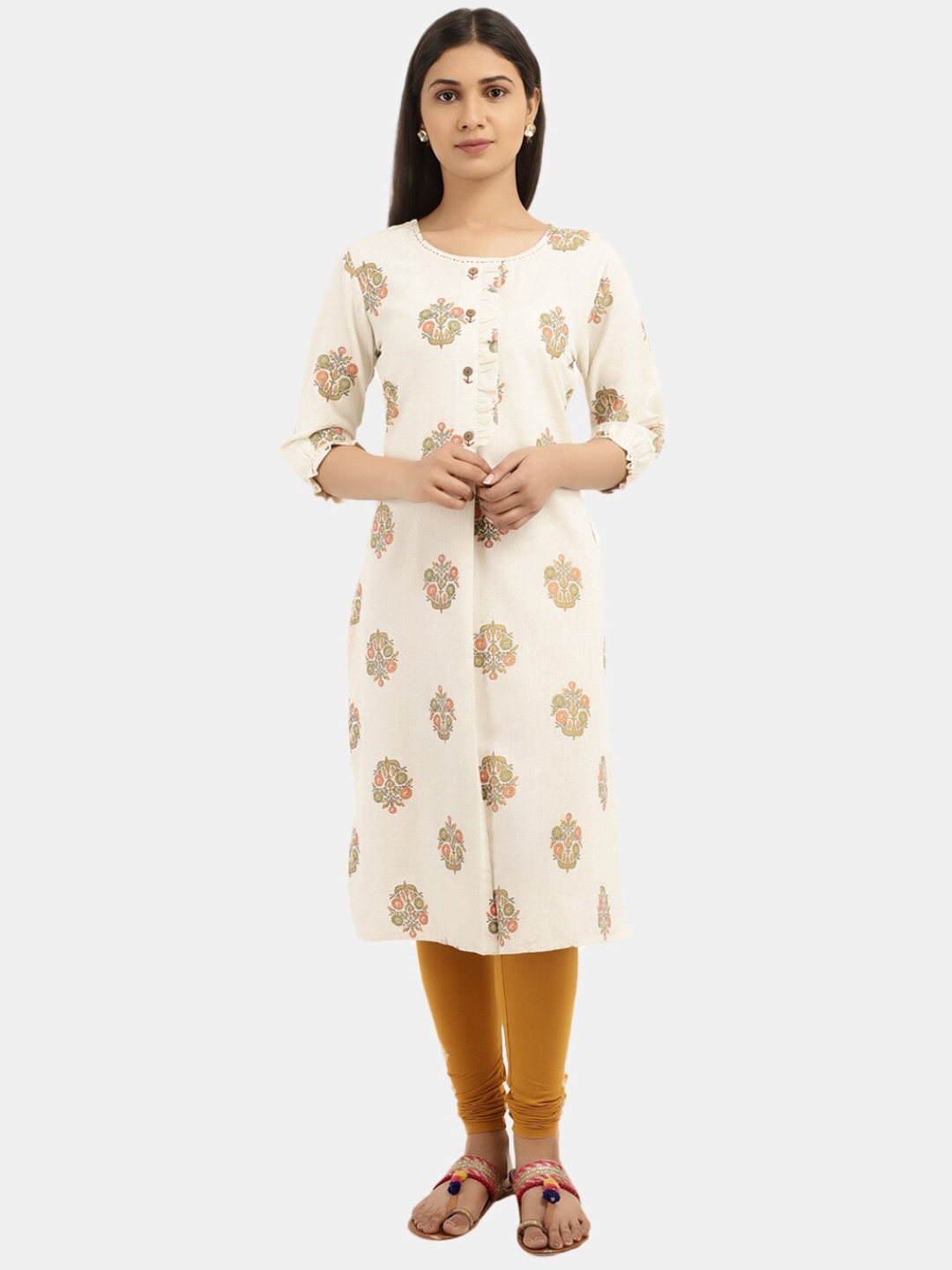 

Desi Mix Women Off White cotton Ethnic Motifs Gotta Patti Kurta