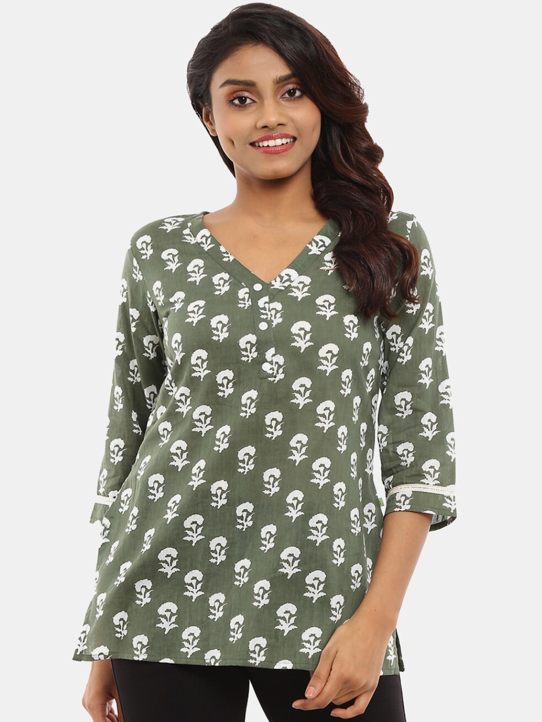 

Desi Mix Women cotton Grey Floral Printed Kurta