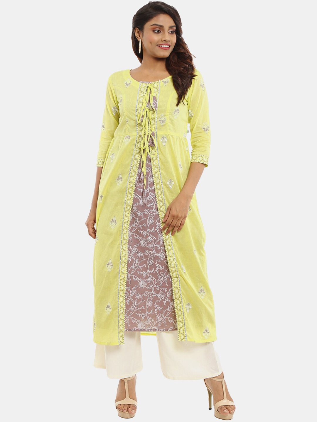 

Desi Mix Women cotton Yellow Printed Kurta