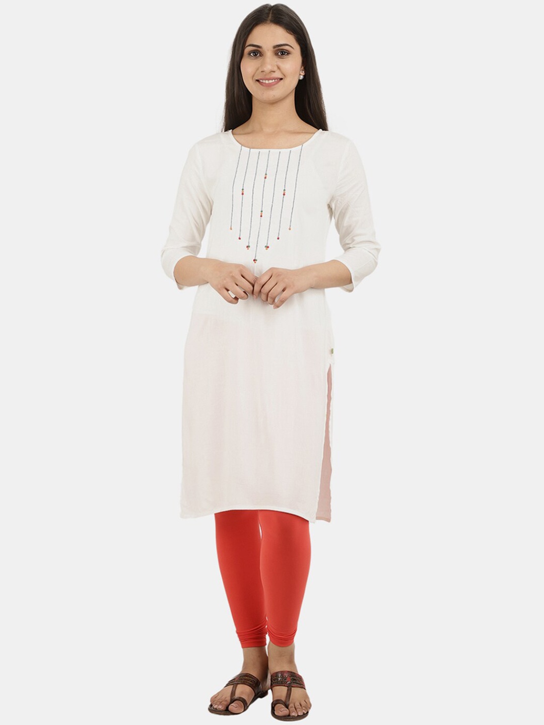 

Desi Mix Women Off White Thread Work Kurta